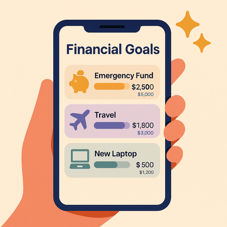 Goal tracking interface for saving toward travel or tuition