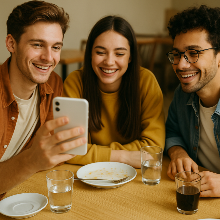 Young adults using a budgeting app to split rent and bills