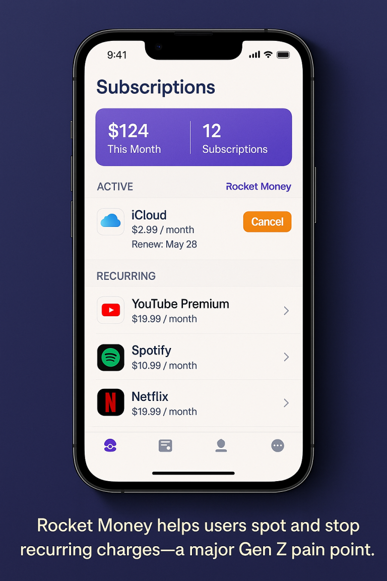 Rocket Money app dashboard canceling unused subscriptions