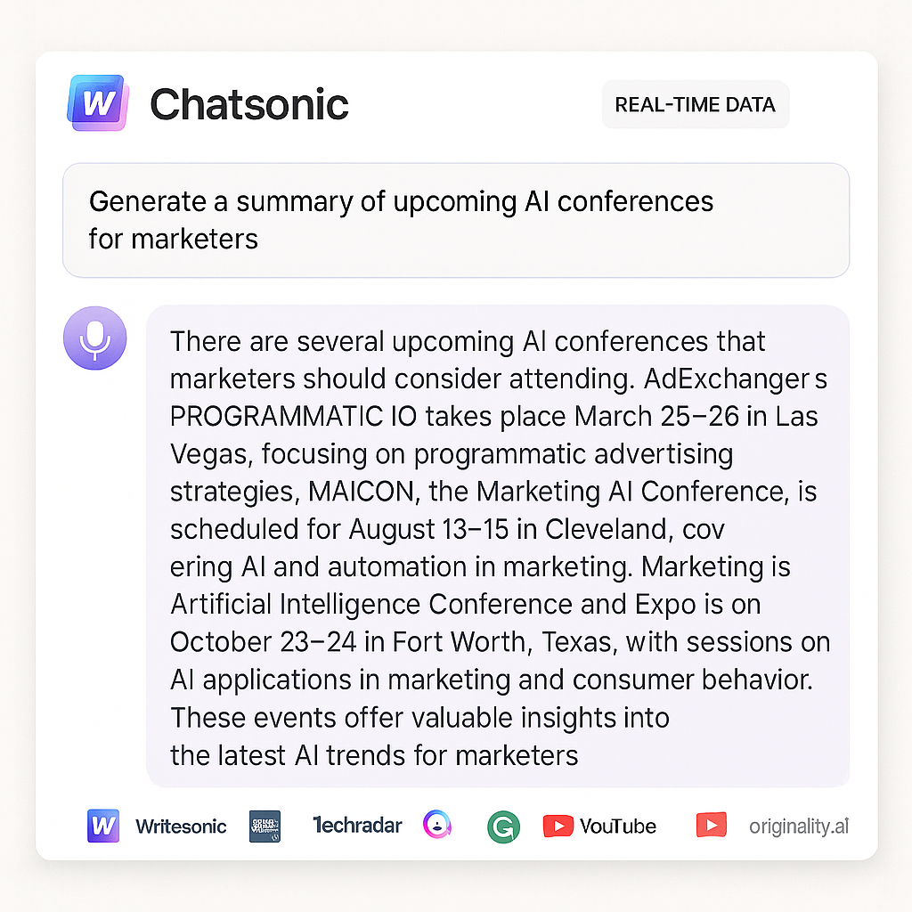 Writesonic's Chatsonic interface accessing real-time web data for content creation